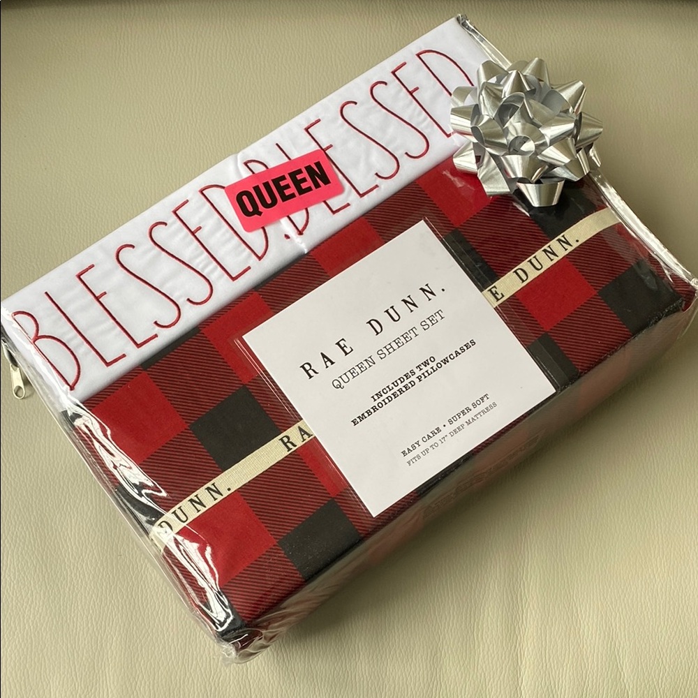 Rae Dunn BLESSED queen sheet set